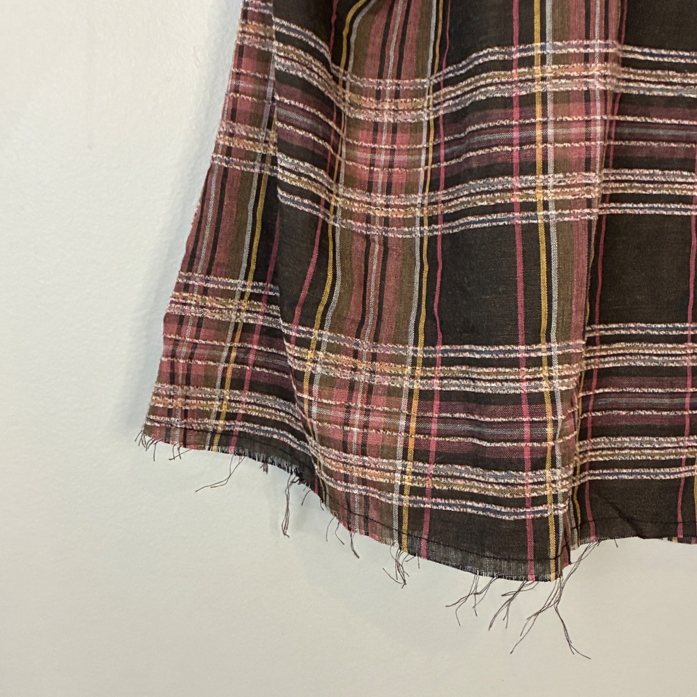 UMGEE Women‎ Plaid Button Up Shirt Oversized Short Sleeve Frayed Hem Size S - Picture 4 of 9